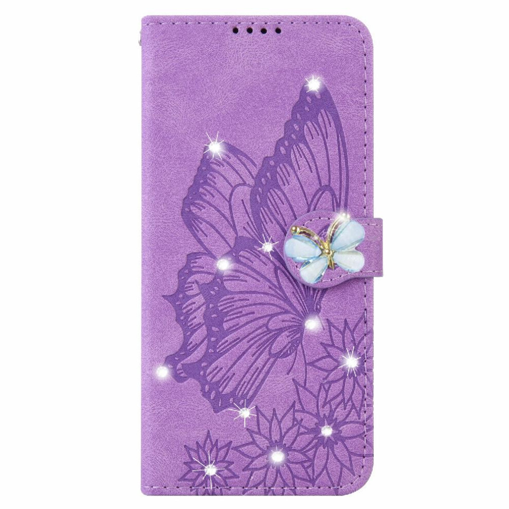 (Purple) Case For Samsung Galaxy A55 5G With Card Slot Stand Flip Case Kickstand Protective Big Butterfly With Diamonds Leather Wallet Purple 764762827489