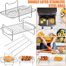 Air Fryer Rack Stainless_Steel Double Basket Grill Sticks Accessories