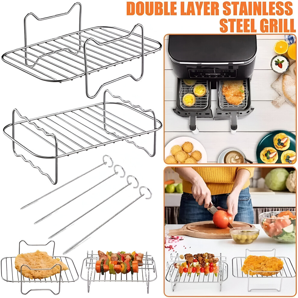 Air Fryer Rack Stainless_Steel Double Basket Grill Sticks Accessories