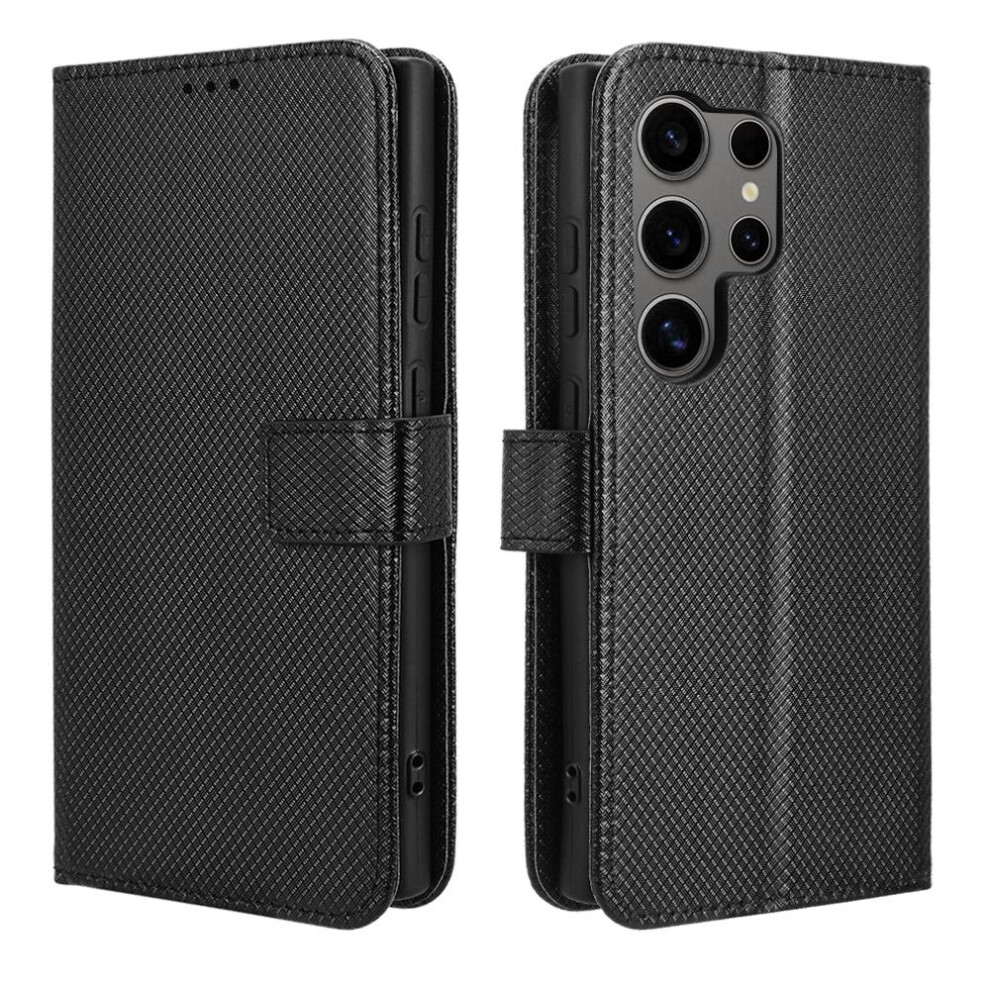 (Black) Case For Samsung Galaxy S24 Ultra Card Holder Kickstand Magnetic Wallet Cover Black 764762828141
