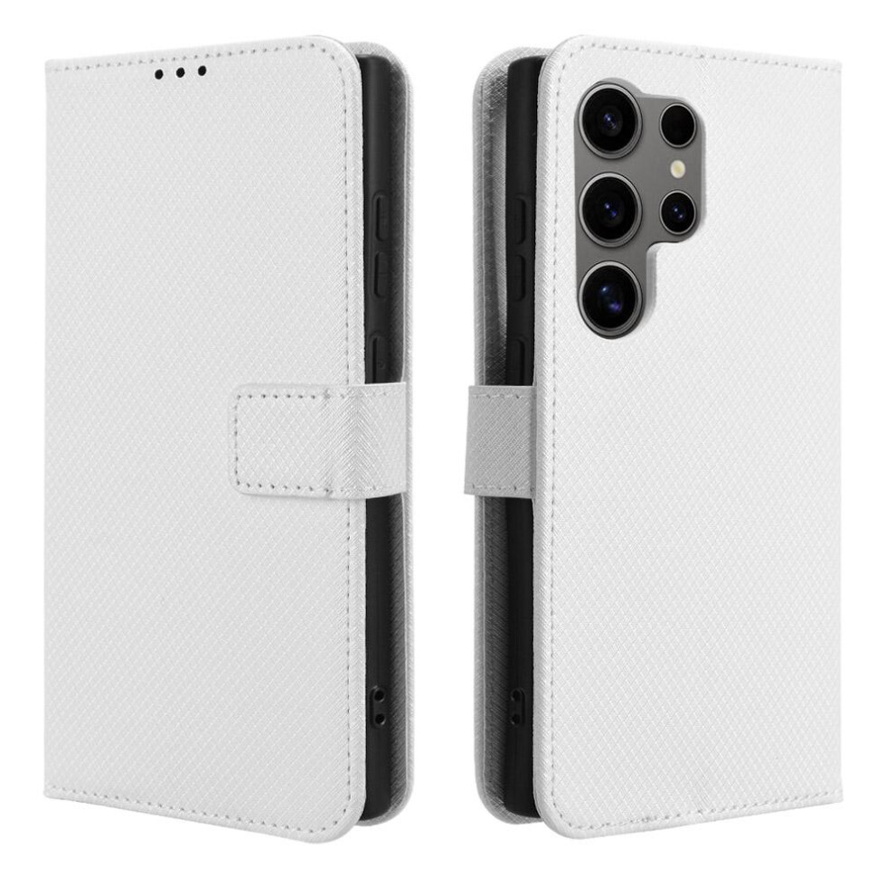 (White) Case For Samsung Galaxy S24 Ultra Card Holder Kickstand Magnetic Wallet Cover White 764762828127
