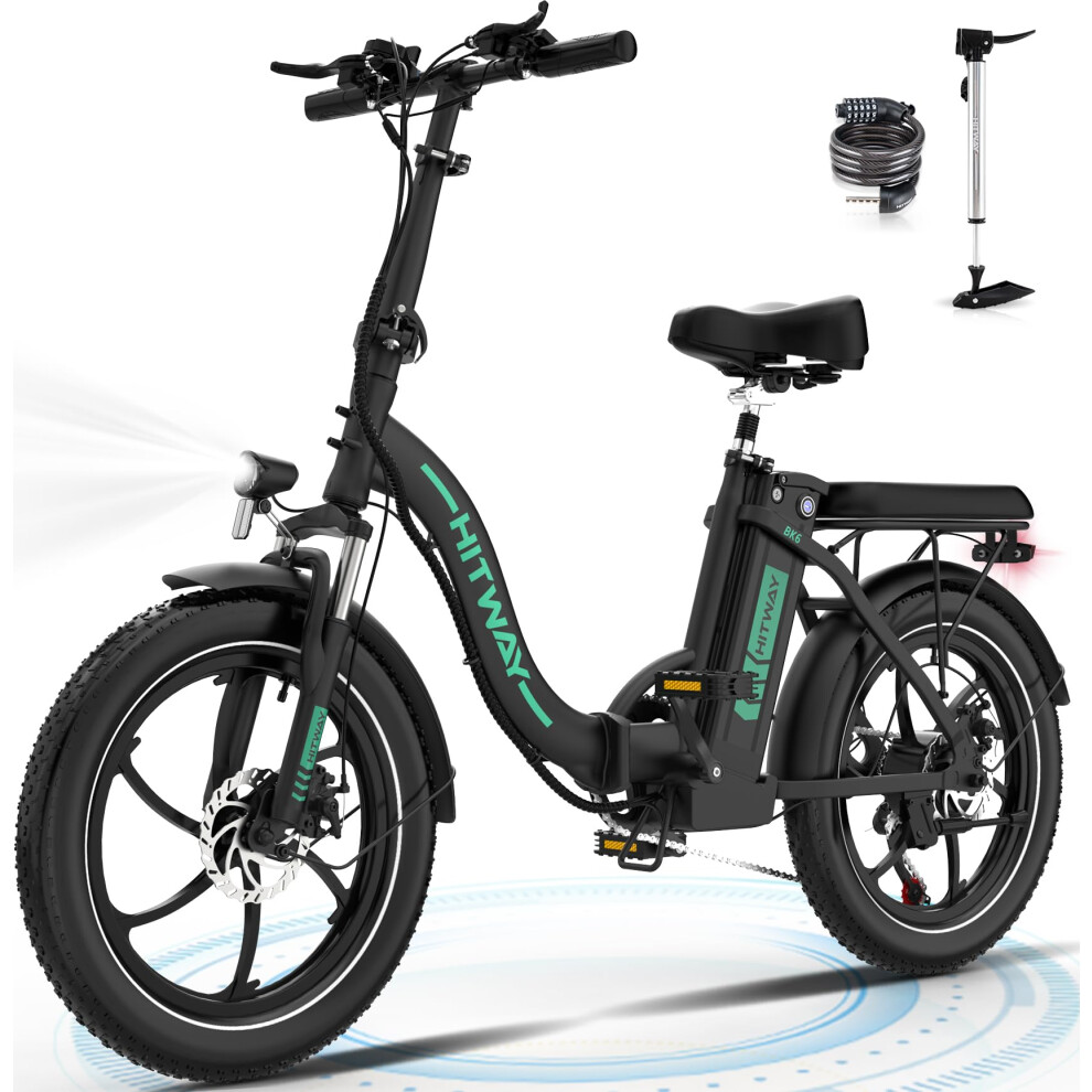 (Black) HITWAY Electric Bike, 20" Fat Tire Ebikes, 250W E BIKE up 90KM Electric Folding Bikes