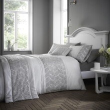 (Super King, Silver) Portfolio Home Rouen Embellished Sequins Geometric Single Soft  Bedding Duvet Covet Set