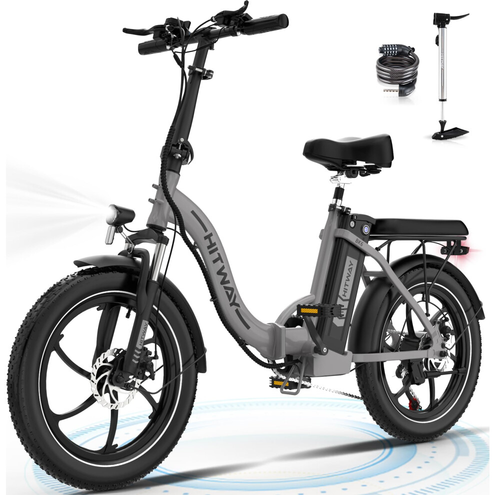 (Silvery) HITWAY Electric Bike, 20" Fat Tire Ebikes, 250W E BIKE up 90KM Electric Folding Bikes