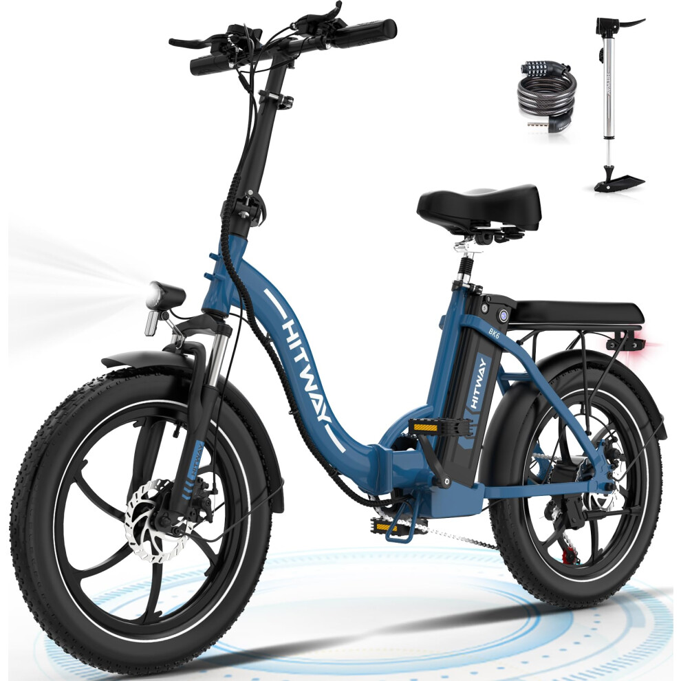 (Blue) HITWAY Electric Bike, 20" Fat Tire Ebikes, 250W E BIKE up 90KM Electric Folding Bikes