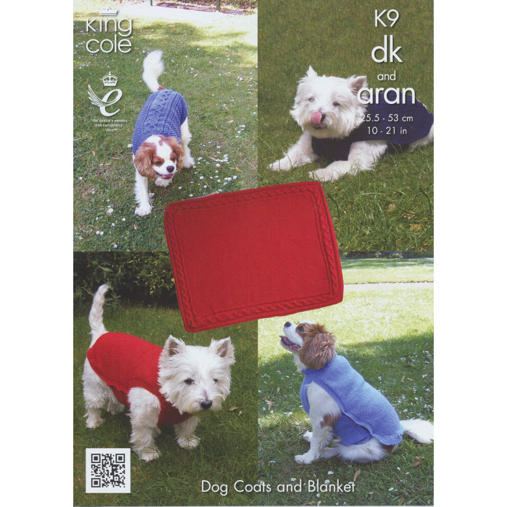 King Cole K9 DK & Aran Knitting Pattern Dog Coats & Blanket