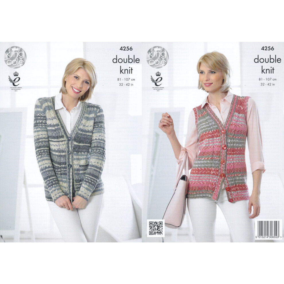 King Cole 4256 DK Knitting Pattern Womens Cardigan & Waistcoat