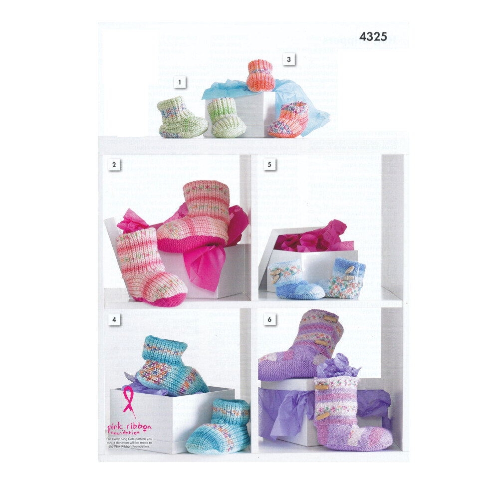 King Cole 4325 DK Knitting Pattern Baby Hug Slippers & Booties