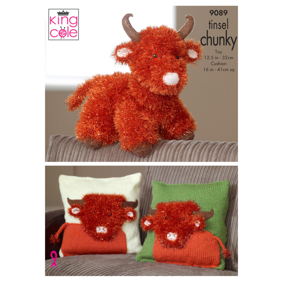 King Cole 9089 Chunky Knitting Pattern Highland Cow Toy & Cushion