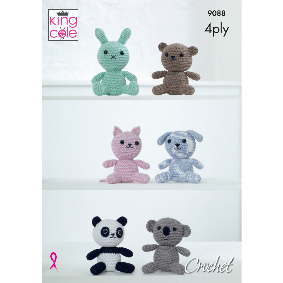 King Cole 9088 4ply Amigurumi Crochet Pattern Bunny Cat Dog Panda Toys