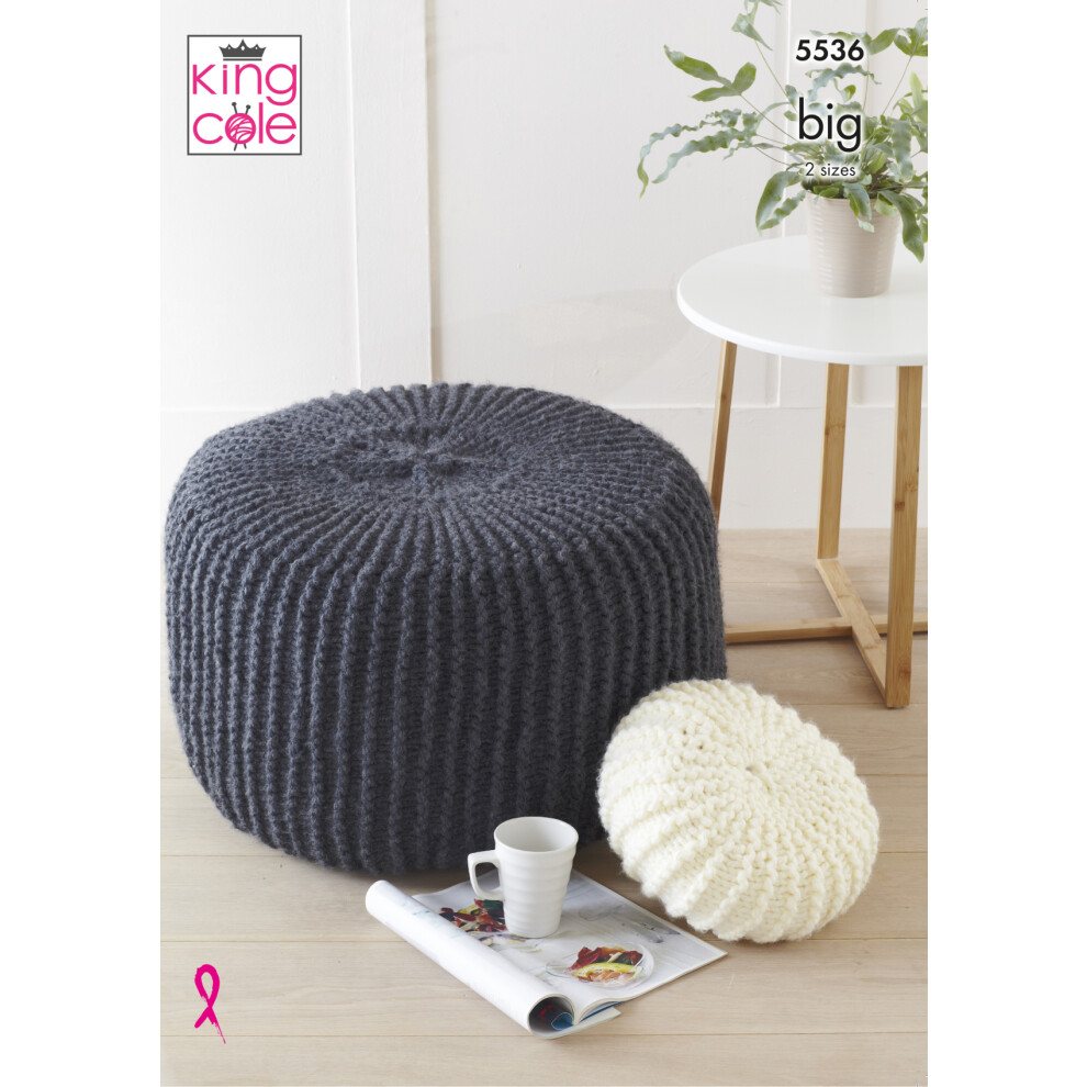 King Cole 5536 BIG Super Chunky Knitting Pattern Foot Pouf & Cushion