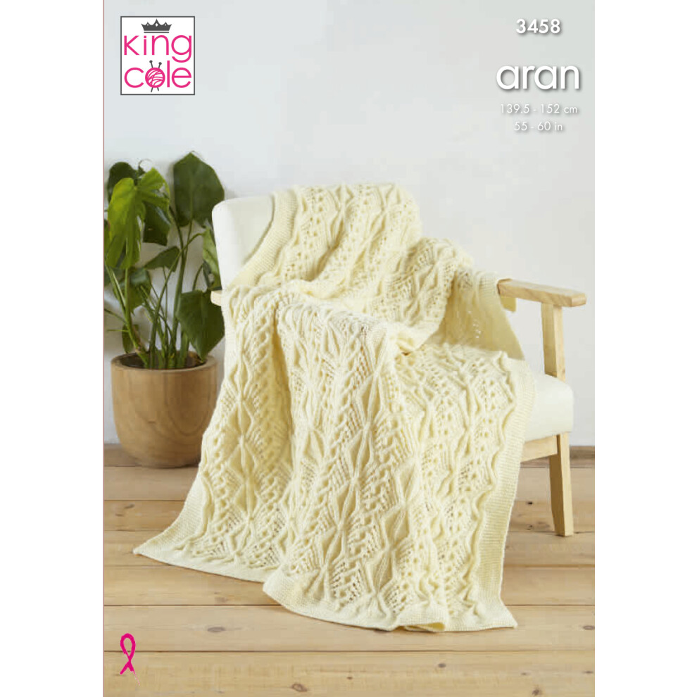 King Cole 3458 Aran Knitting Pattern Afghan Throw Blanket