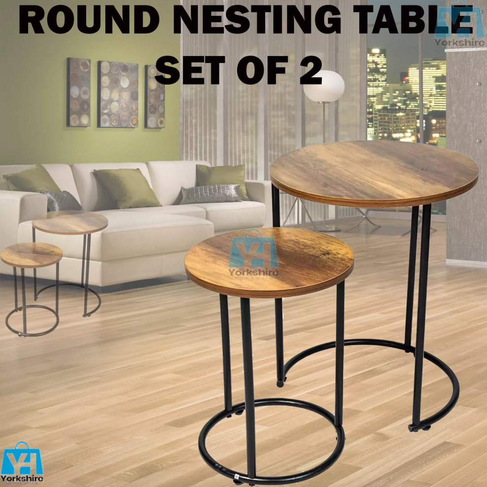 Round Nesting Table Set of 2 Side End Coffee Living Room Furniture