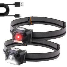 2 Pack Rechargeable Red LED Headlamp Motion Sensor Headlight for Adults,Running,Forehead,Hiking(Black)