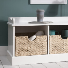 (Stockholm Storage Bench with 2 Brown Baskets in Classic White) Stockholm Storage Bench with 2 Baskets