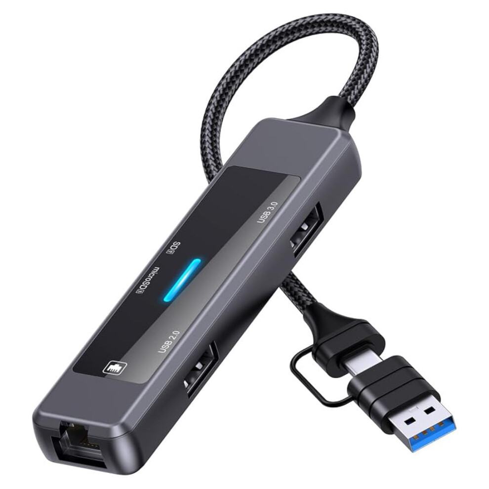 Photos - Card Reader / USB Hub Chronus USB 3.0 to Ethernet Adapter, 5 in 1 Multi-Port Hub with Gigabit RJ45 and Type-C Power Port, LAN Network Adapter Comp