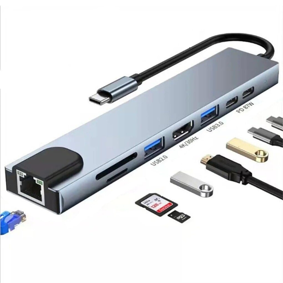 Chronus Usb C Hub Docking Station, 8 In 1 Type C Hub Usb C Dongle With Hdmi 4K@60Hz, Rj45 Ethernet,100W Power Delivery, Sd/Tf Card Reader, 2 Usb 6976918025302