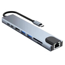 Hub USB C 8 en 1 RJ45 100 Mbps pour ordinateur portable, adaptateur universel pour station d'accueil, répartiteur pour PC, adaptateur multiport USB C