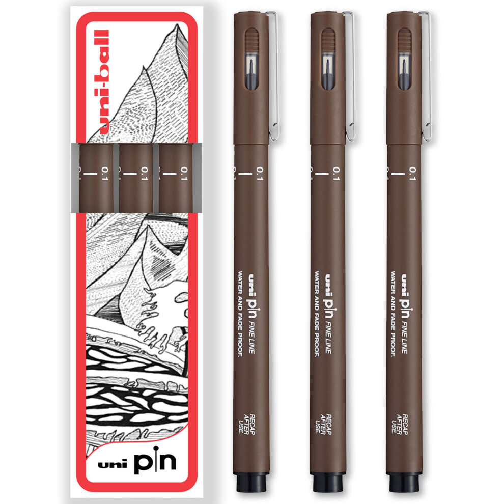 (0.1mm, Sepia) uni-ball PIN Fineliner Technical Drawing Pens - Set of 3