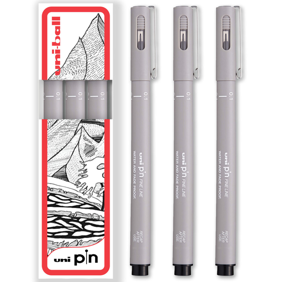 (0.1mm, Light Grey) uni-ball PIN Fineliner Technical Drawing Pens - Set of 3