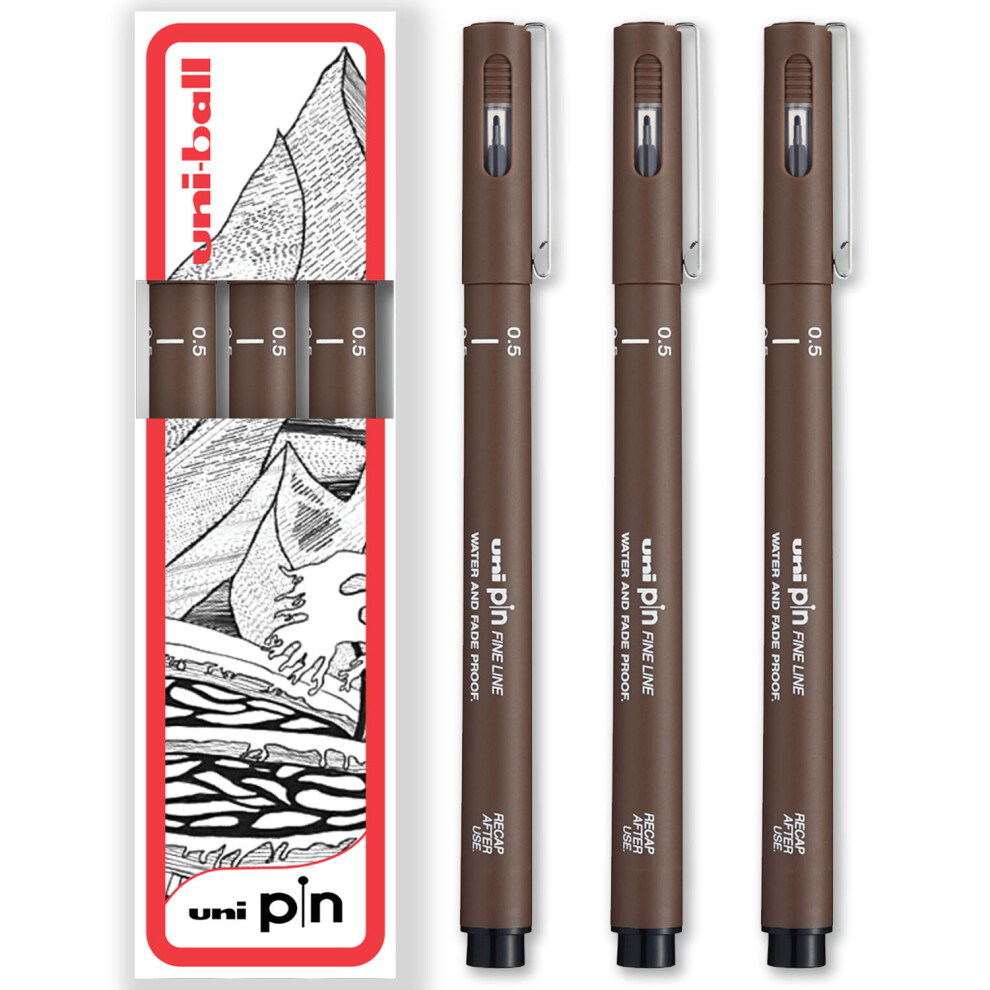 (0.5mm, Sepia) uni-ball PIN Fineliner Technical Drawing Pens - Set of 3