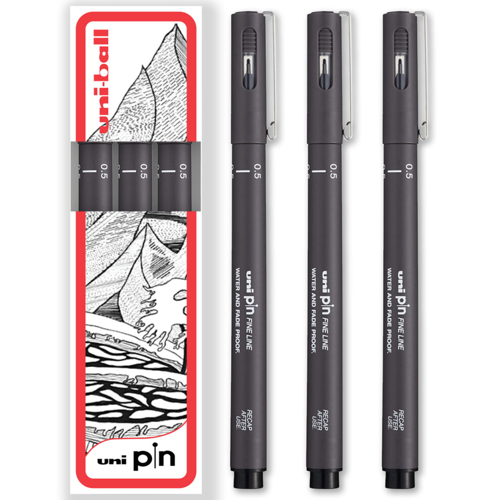 (0.5mm, Dark Grey) uni-ball PIN Fineliner Technical Drawing Pens - Set of 3