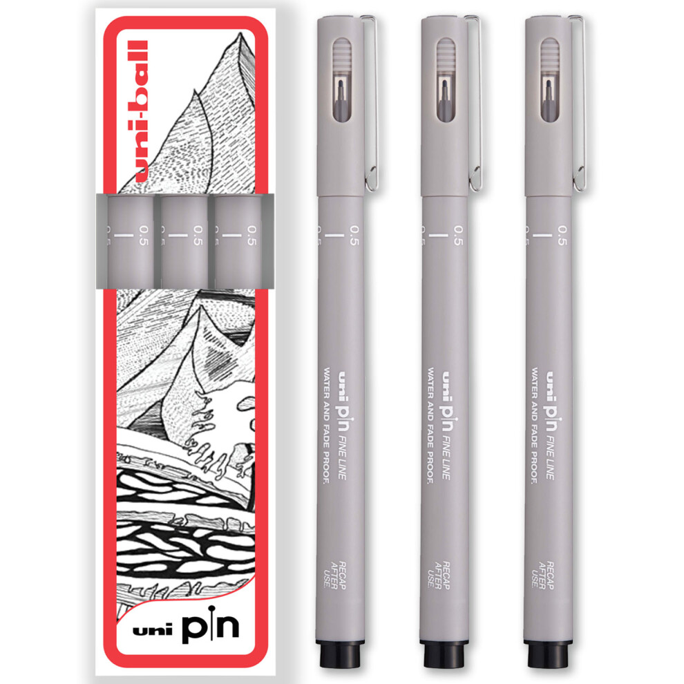 (0.5mm, Light Grey) uni-ball PIN Fineliner Technical Drawing Pens - Set of 3