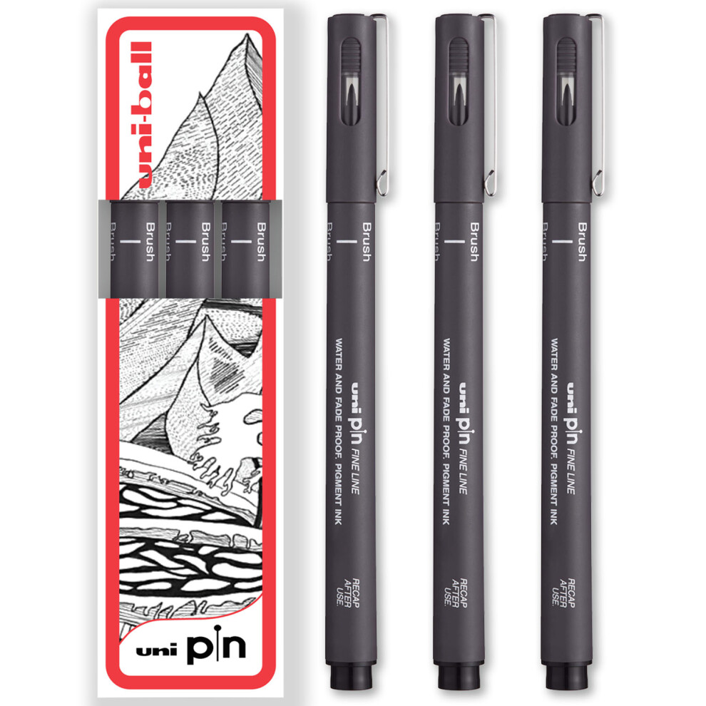 (Brush, Dark Grey) uni-ball PIN Fineliner Technical Drawing Pens - Set of 3