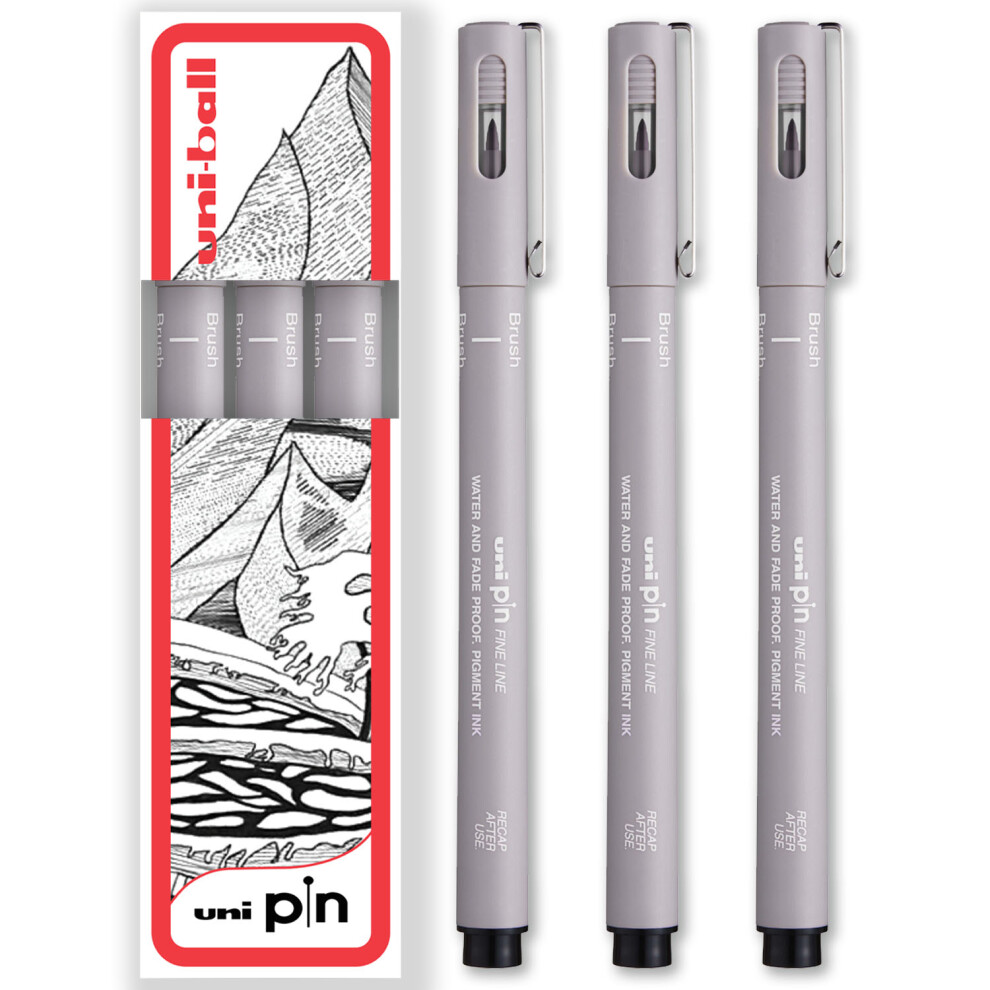 (Brush, Light Grey) uni-ball PIN Fineliner Technical Drawing Pens - Set of 3