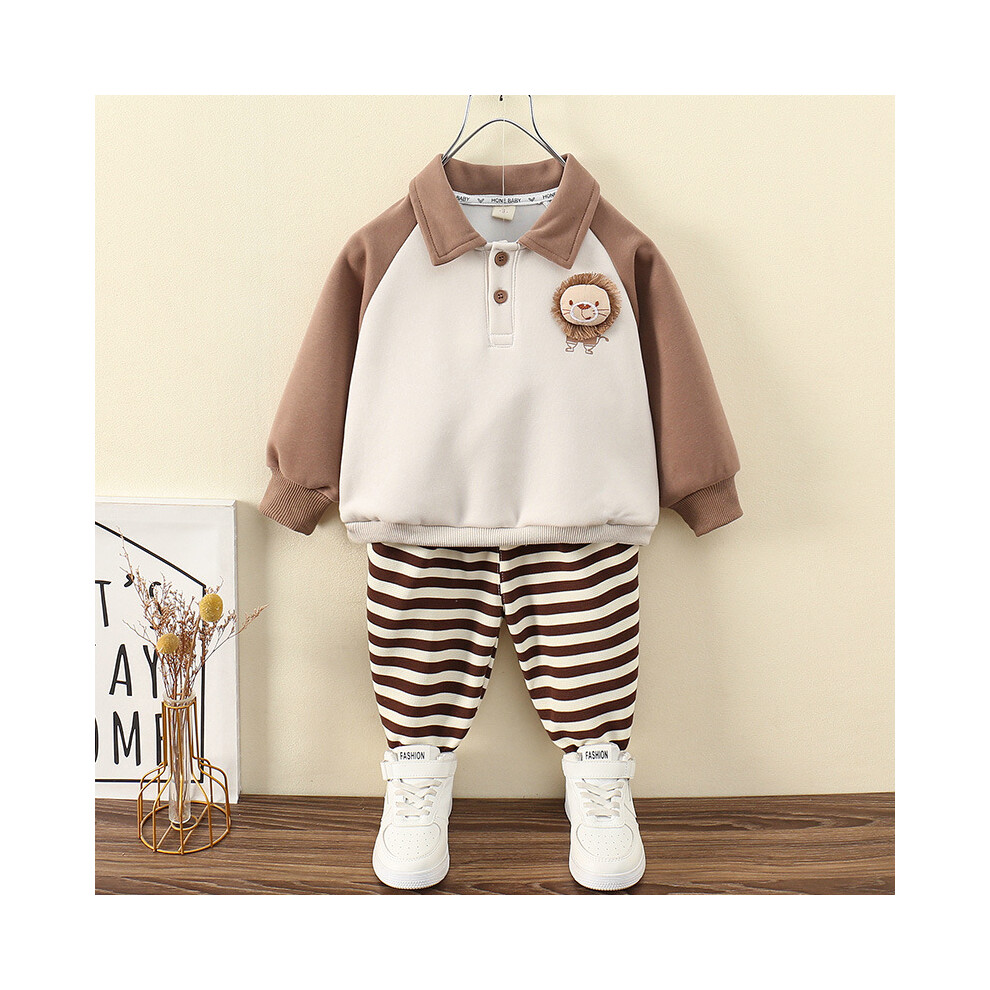 (Coffee, 140cm) Stylish Boys Hooded Sweatshirt And Long Pants Set For Spring And Autumn Style-image-OPC-PFGJSSJ-NEW