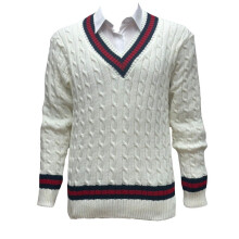 (Cream, 2XL) Men's V-Neck Cricket Jumper Long Sleeve Cable Knitted Jersey Sweater Vest Top