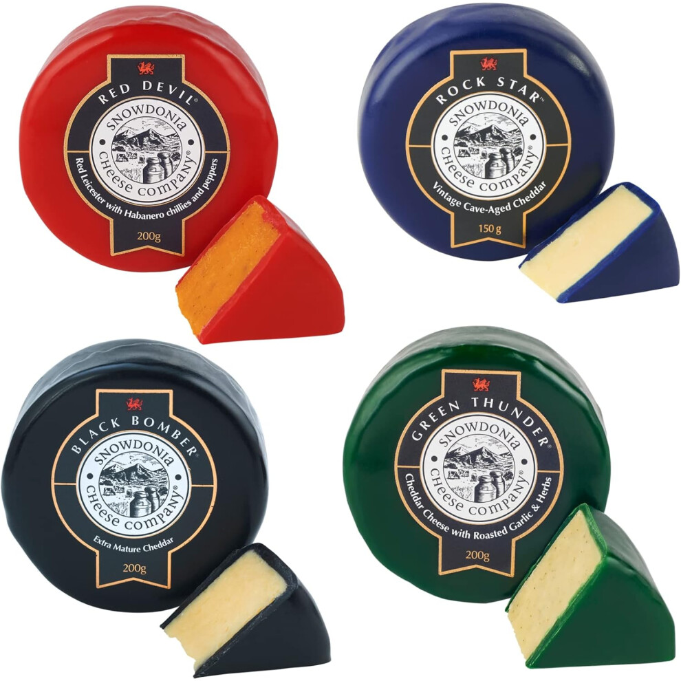 Snowdonia Cheese Company 4x Truckles Hamper Rock Star, Black Bomber, Green Thunder & Red Devil Gift Box From GREAT BRITISH TRADING LIMITED