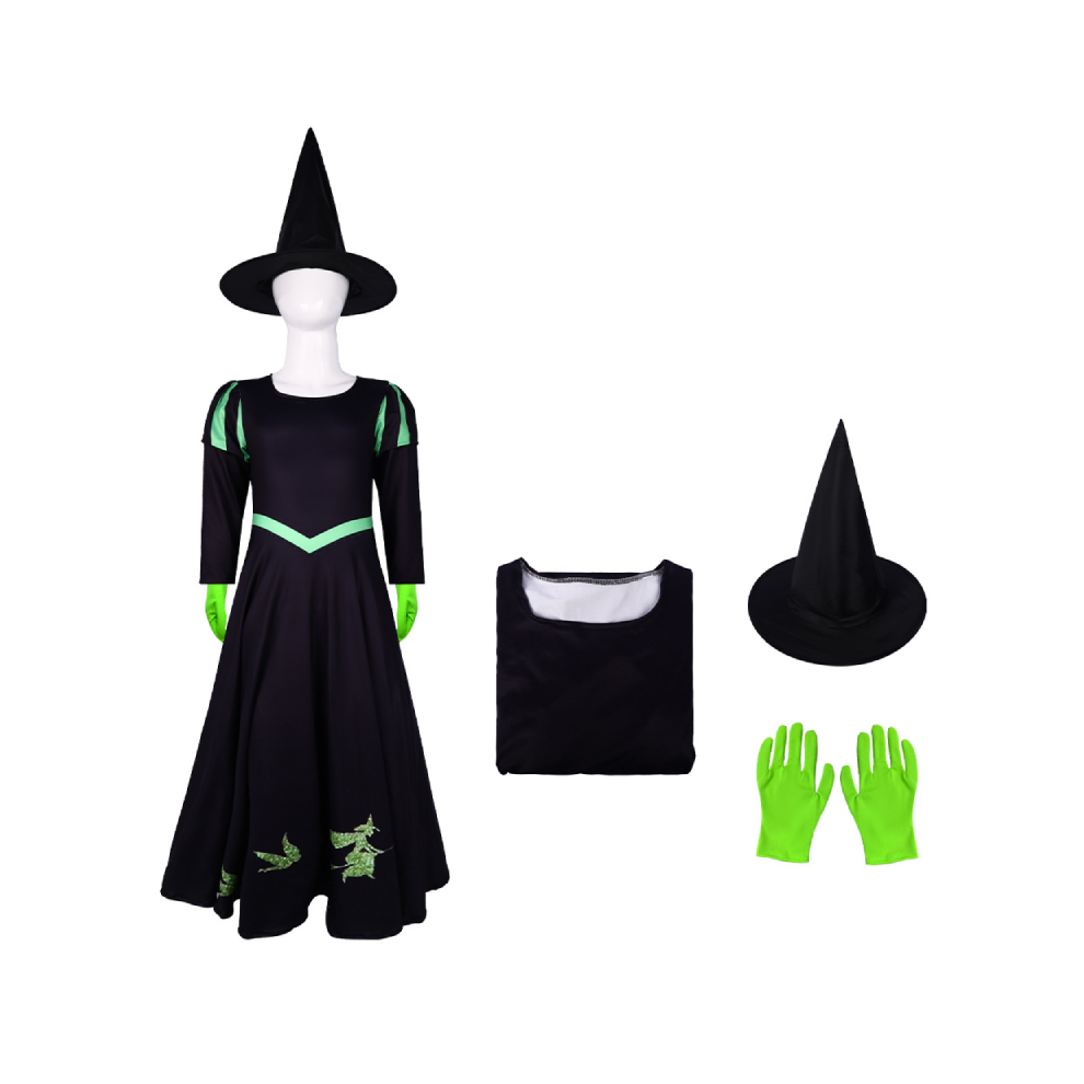 (Elphaba, 120(For children)) Glinda Wicked Elphaba Cosplay Costume Suits Halloween Party Performance Clothe