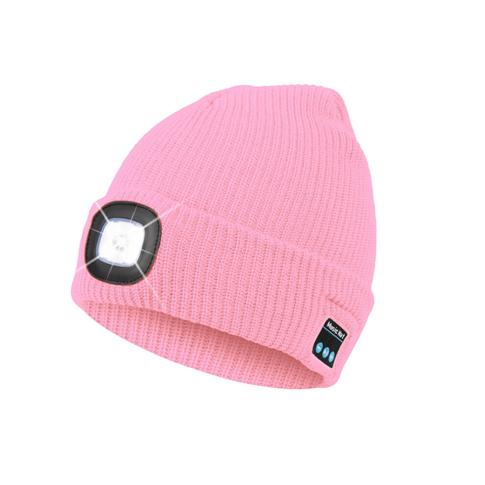 (Pink) Wireless Bluetooth Music Hat Led Lights Knitted Beanie Hat Usb Rechargeable