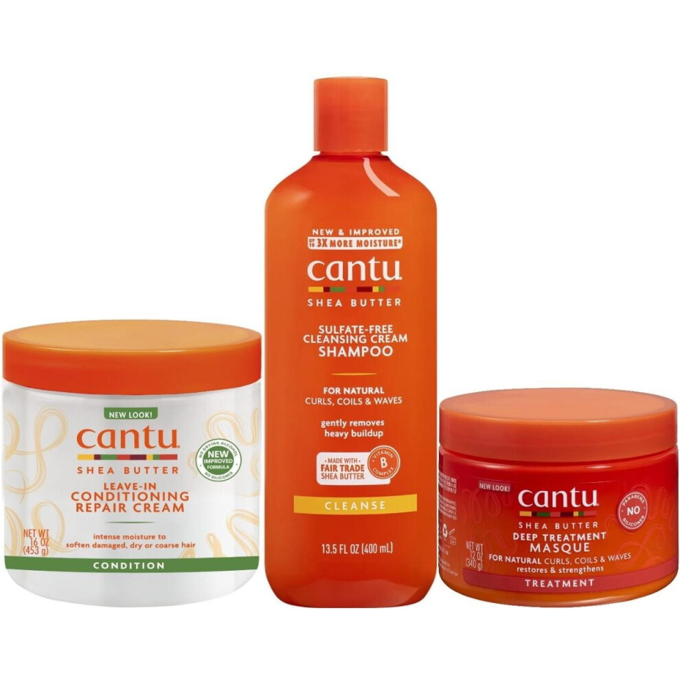 Cantu Sulfate-Free Shampoo, Leave-In Conditioning Cream & Deep Treatment Masque (Set Of 3)