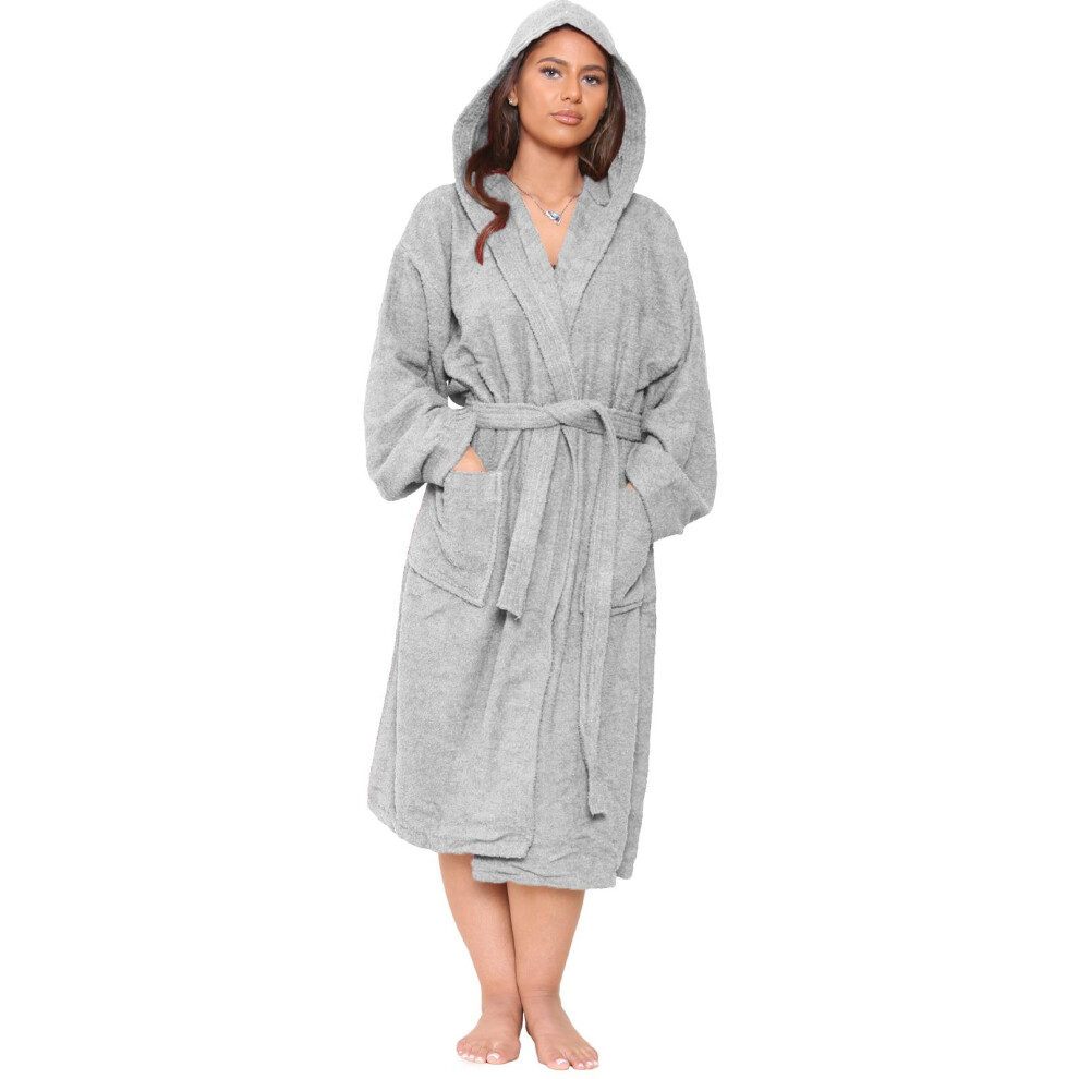 (Silver Grey, XL) Unisex Luxury Egyptian Bathrobe Towelling Hoodies