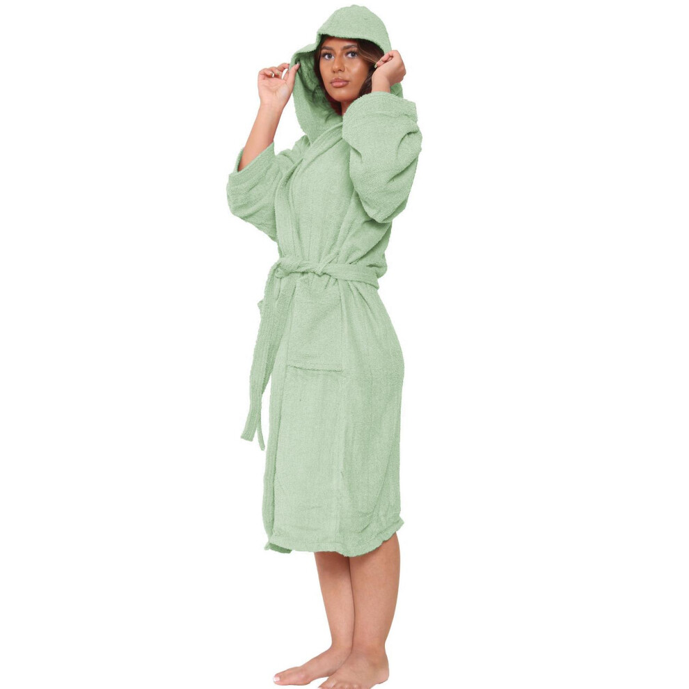 (Green, L) Unisex Luxury Egyptian Bathrobe Towelling Hoodies