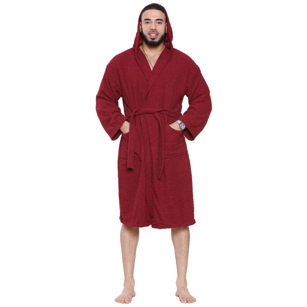 (Maroon, 2XL) Unisex Luxury Egyptian Bathrobe Towelling Hoodies