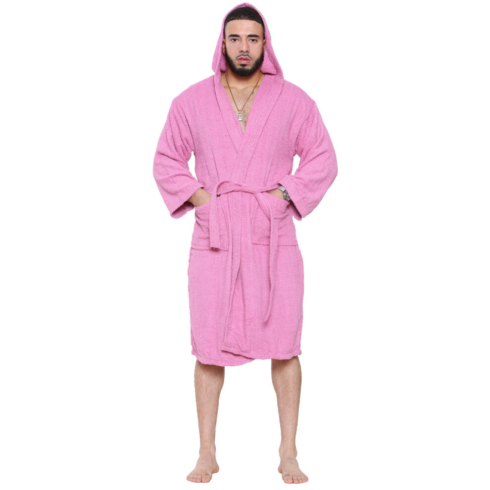 (Pink, L) Unisex Luxury Egyptian Bathrobe Towelling Hoodies