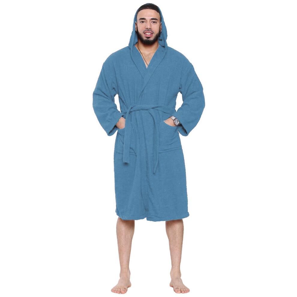 (Royal Blue, L) Unisex Luxury Egyptian Bathrobe Towelling Hoodies