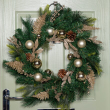 Christmas Wreath with Gold Baubles, Pinecones & Glitter Berries