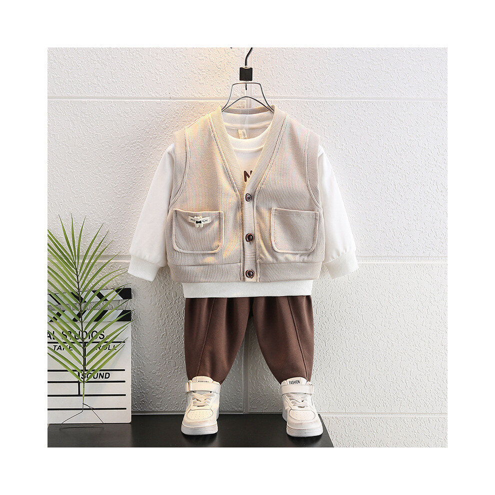 (Beige, 100cm) Boys Quality Three Piece Set For Spring And Autumn Soft Fabric Comfortable Design-image-OPC-PFGJZ89-NEW