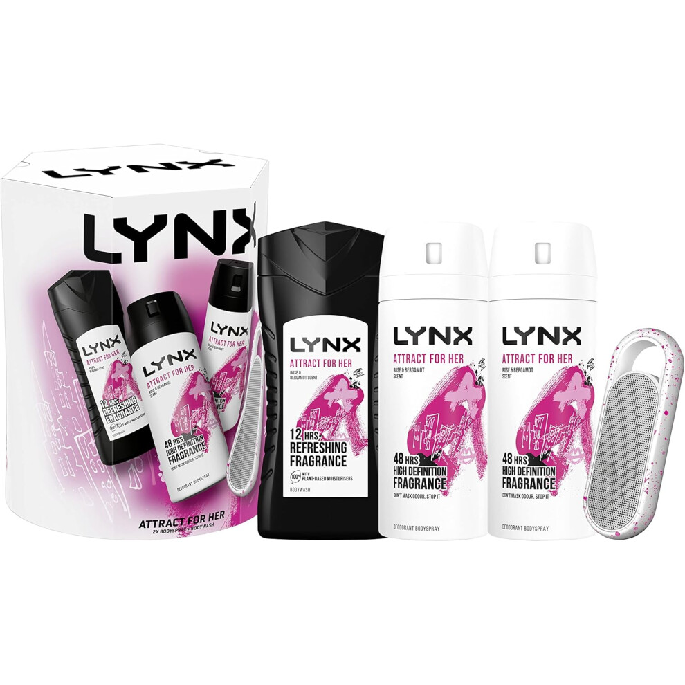 LYNX Attract for Her Trio & Speaker Gift Set 2x Bodysprays,1x Bodywash & Speaker