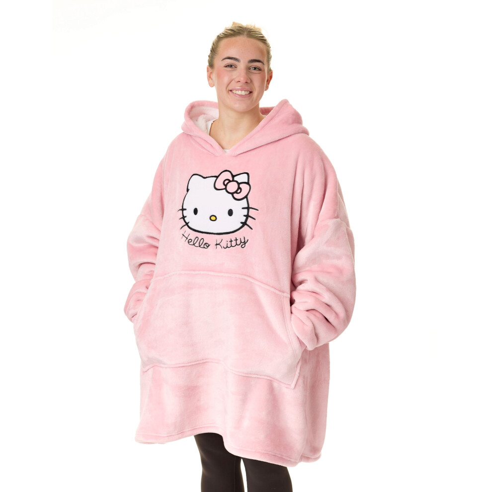 Hello Kitty Women's Pink Wearable Blanket Hoodie - Oversized Sherpa-Lined Fleece with Front Pocket