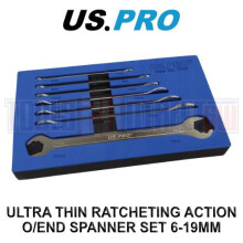 US PRO Tools 7pc Ultra Thin Ratcheting Action Open ended Spanner Set 6-19mm 7546