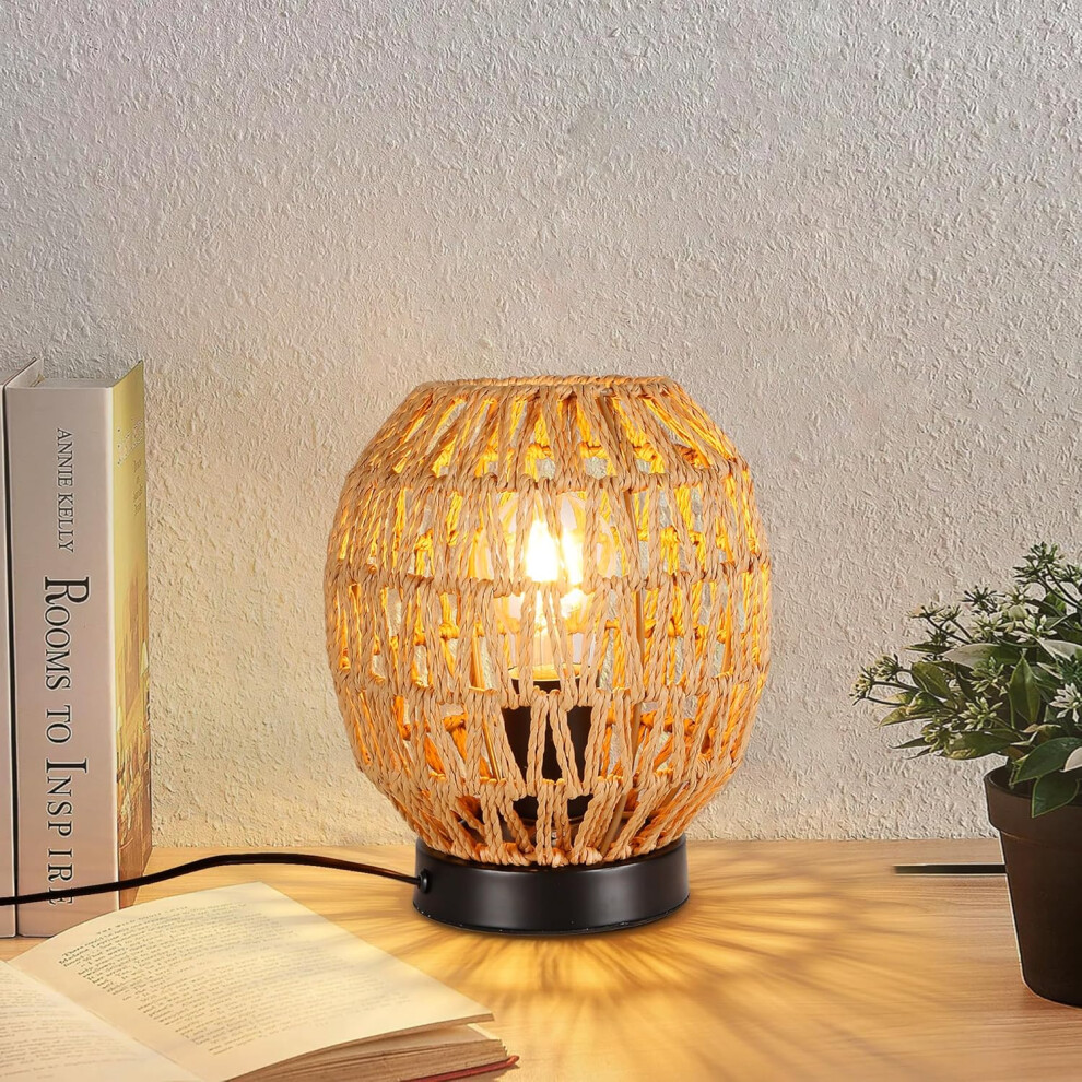 Lampe De Bureau Rétro, Lampe De Chevet En Corde De Chanvre, Lampe De Table Tissée, E27 Avec Prise Pourà La Table De Chevet, Bureau