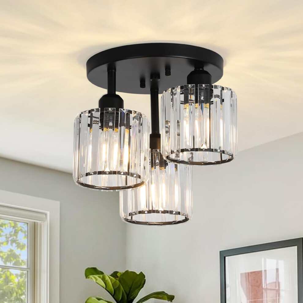 Modern Crystal Ceiling Light Retro 3-Light Ceiling Lamp Black, for Living Room, Hallway, Bedroom, Kitchen