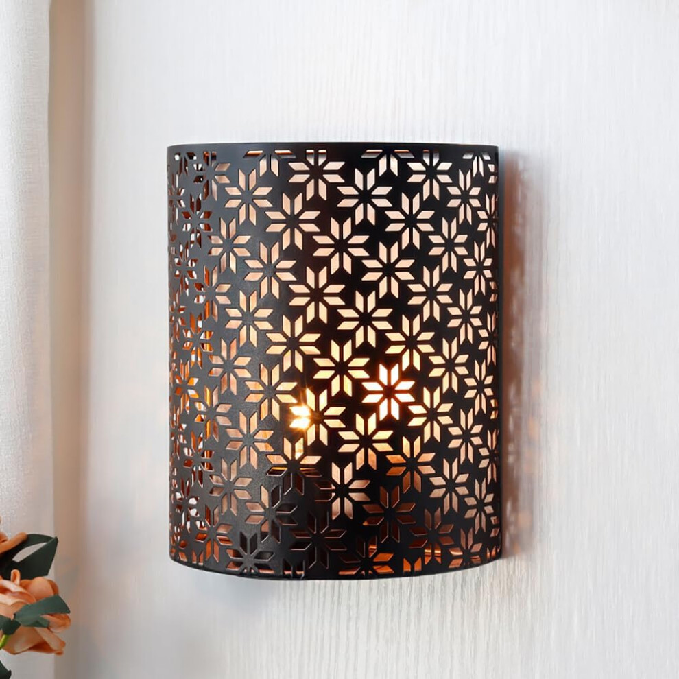 Retro Wall Lamp Indoor Wall Sconce Rustic Metal Wall Light, Battery Powered, for Living Room Bedroom Hallway Staircase, Black