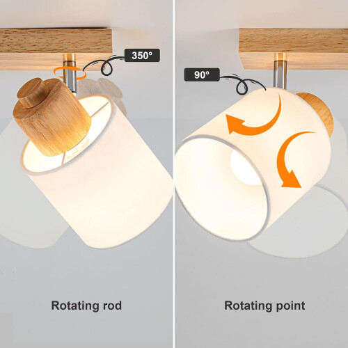 Modern Ceiling Lamp 2 Adjustable Spotlights, Wooden Ceiling Light Retro Ceiling Lamp Indoor Wall Light 1