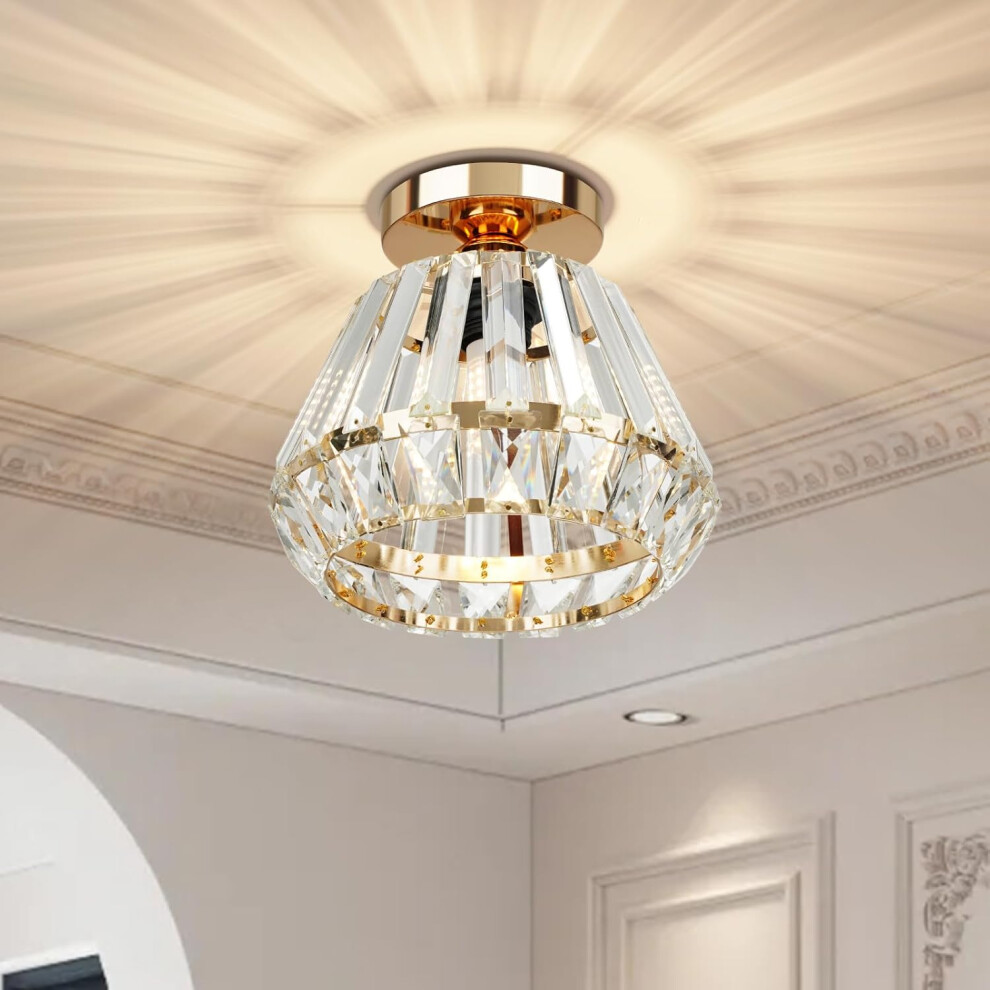 Modern Crystal Ceiling Light, Diamond Ceiling Lamp , Crystal Lampshade, E27 for Kitchen, Hallway, Bedroom, Living Room, Gold